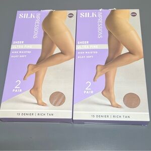 Lot 2 Packs 4 Pair Silk Impressions Pantyhose Size XXL 15 Denier Rich Tan
